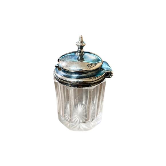 Antique English Silver Plated Crystal Mustard Pot - Picture 1 of 6